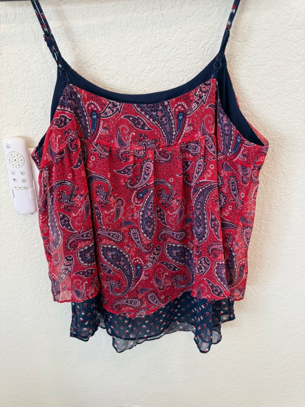 Faded Glory Red Paisley Double-Layer Cottagecore boho Camisole with Navy Accents